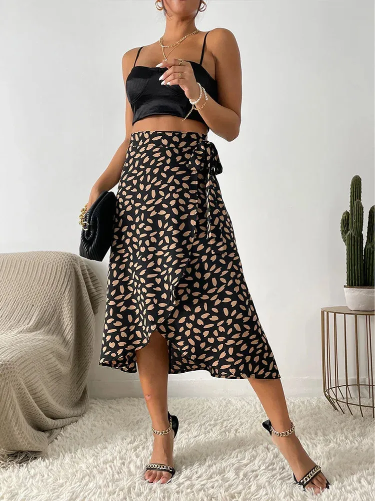High Waist Casual Skirt in Khaki, Brown, Black - A-Line Knee-Length Style