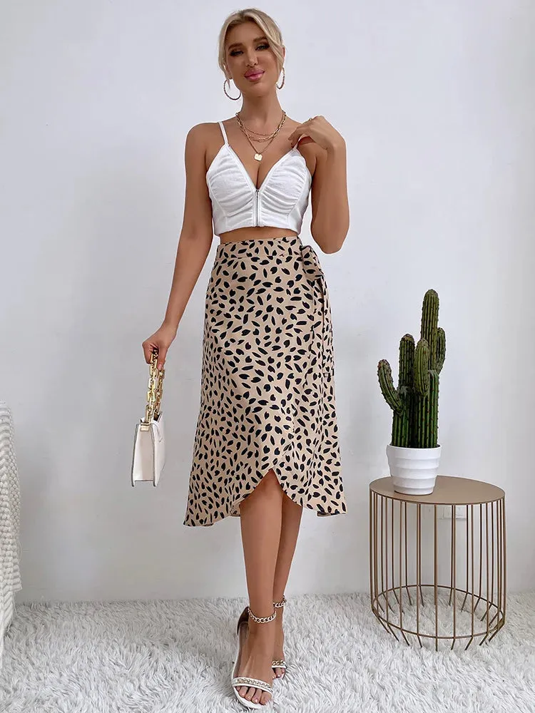 High Waist Casual Skirt in Khaki, Brown, Black - A-Line Knee-Length Style