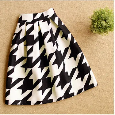 High Waist Pleated Midi Skirt 4 Color Women Floral Print Long Skirts Winter Skirts