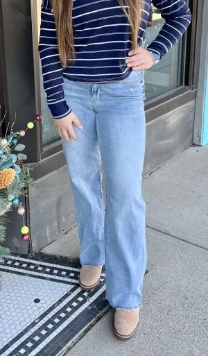 High Waist V Front Waistband Straight Fit Denim Jeans