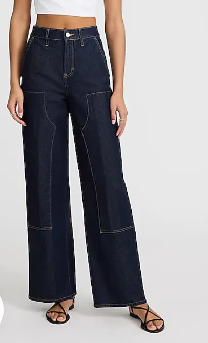 High Waisted Dark Wash Carpenter Wide Leg Jeans