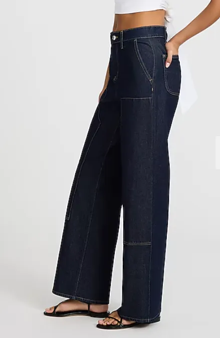 High Waisted Dark Wash Carpenter Wide Leg Jeans