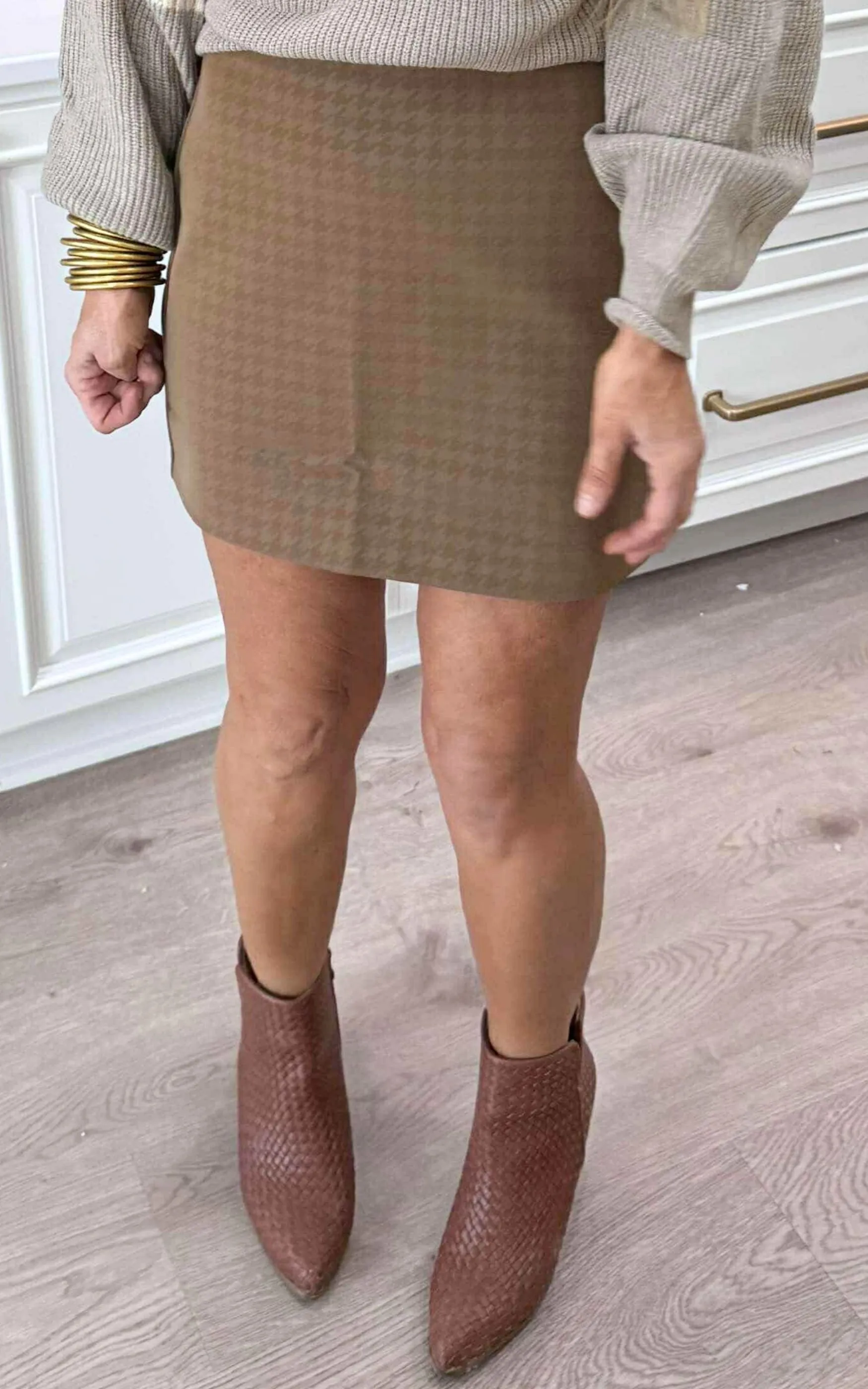 Houndstooth Pleather Mini Skirt - Final Sale