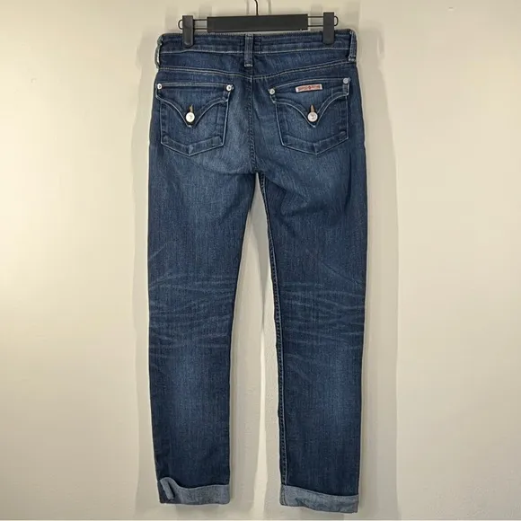 HUDSON women’s Size 26 Blue Denim Cuffed Rolled Zip Up Straight legged Jeans