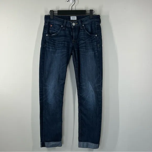 HUDSON women’s Size 26 Blue Denim Cuffed Rolled Zip Up Straight legged Jeans