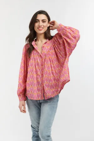 ITALIAN STAR Sybil Blouse - Feather Print Pink Fuxia Orange