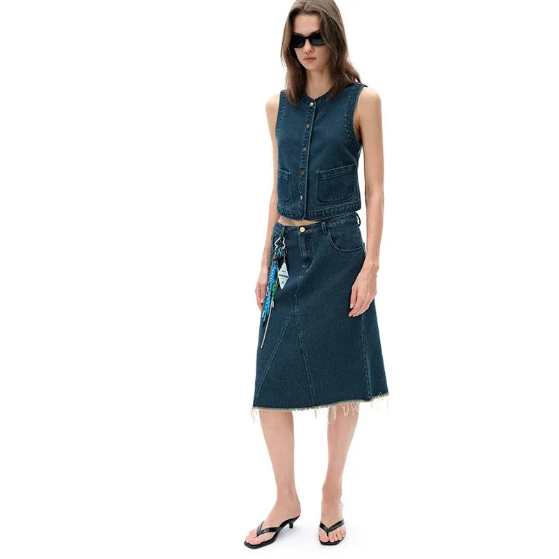 Jacquard Denim Midi Skirt