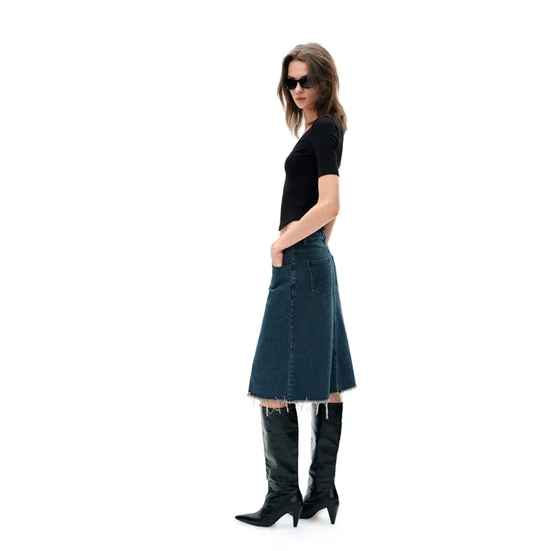 Jacquard Denim Midi Skirt