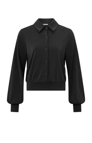 Jersey blouse top with balloon sleeves and button closure
