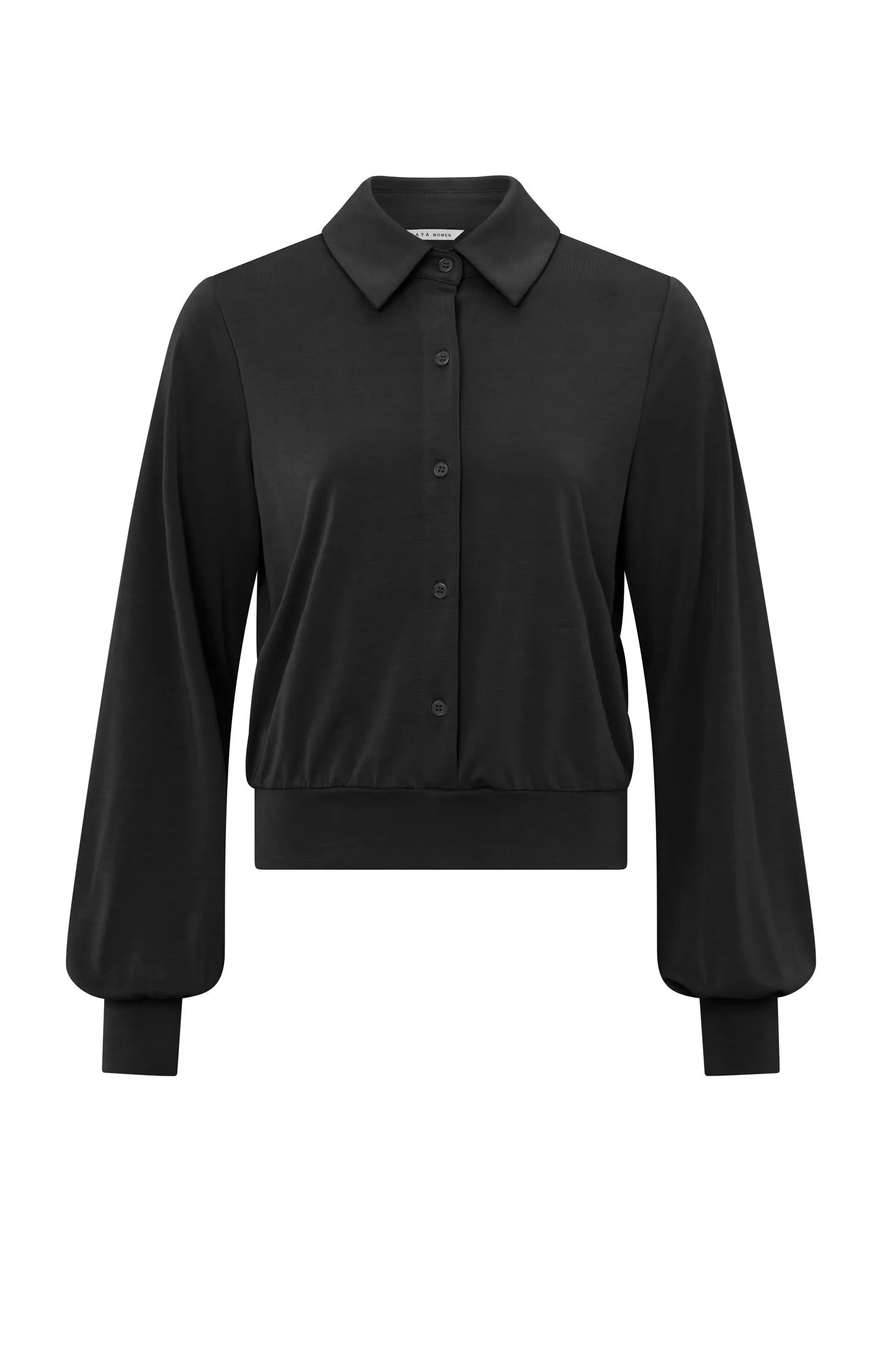 Jersey blouse top with balloon sleeves and button closure