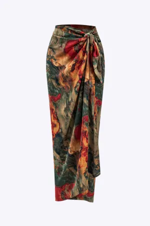 Jill - Luxurious Satin Floral Look Woman's Tie Front Skirt