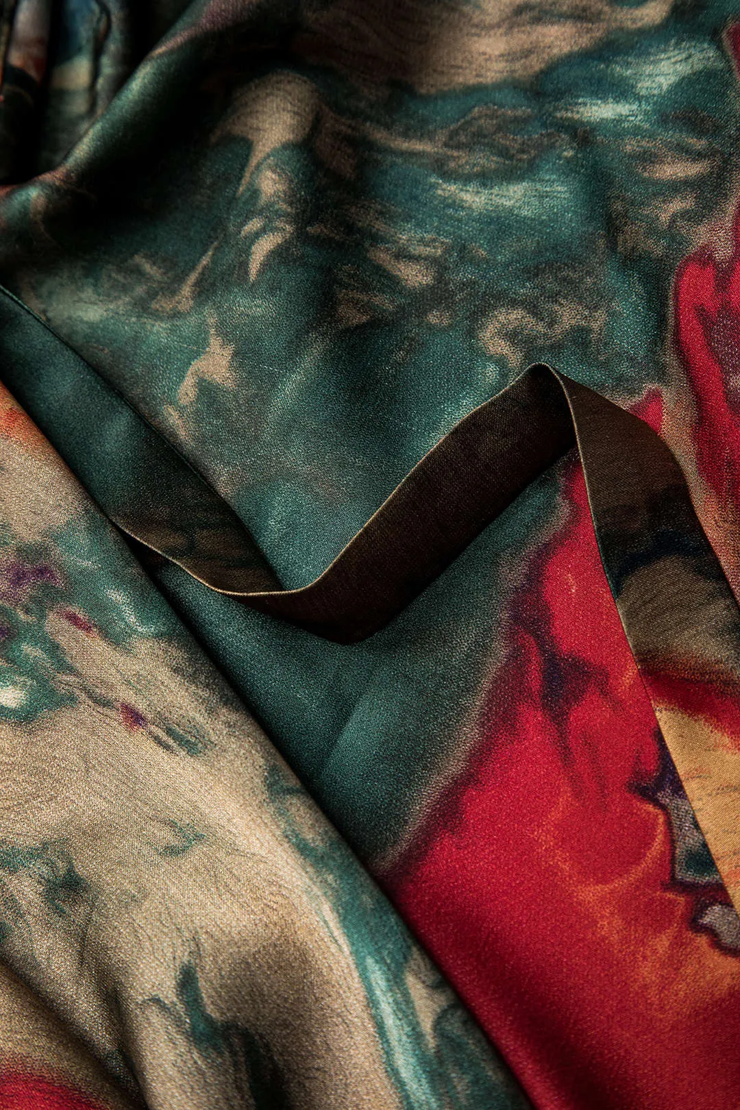 Jill - Luxurious Satin Floral Look Woman's Tie Front Skirt