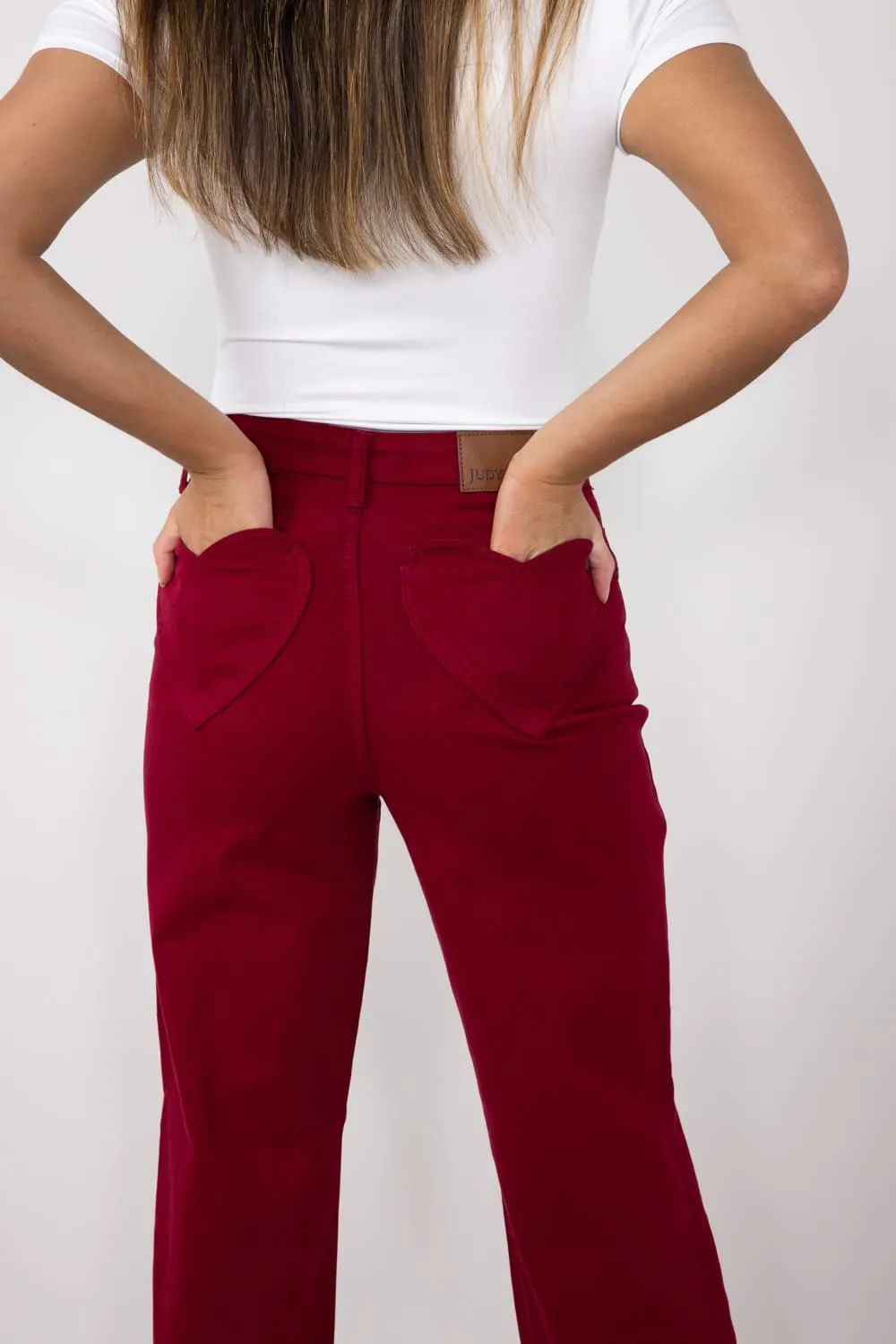 Judy Blue High Rise Heart Pocket Straight Jeans for Women in Scarlet Red | 88917REG