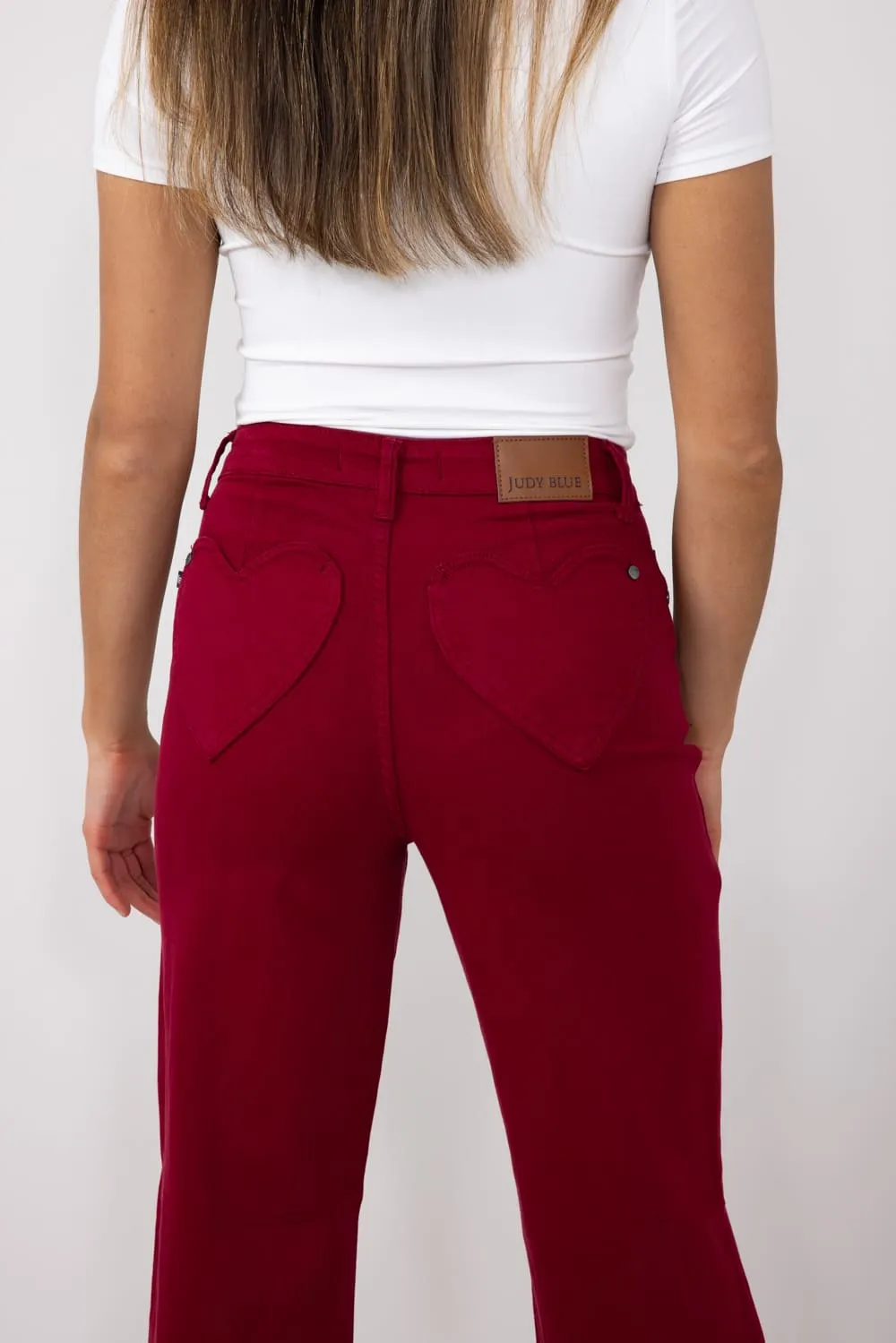 Judy Blue High Rise Heart Pocket Straight Jeans for Women in Scarlet Red | 88917REG
