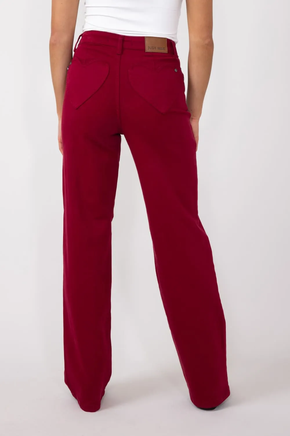 Judy Blue High Rise Heart Pocket Straight Jeans for Women in Scarlet Red | 88917REG