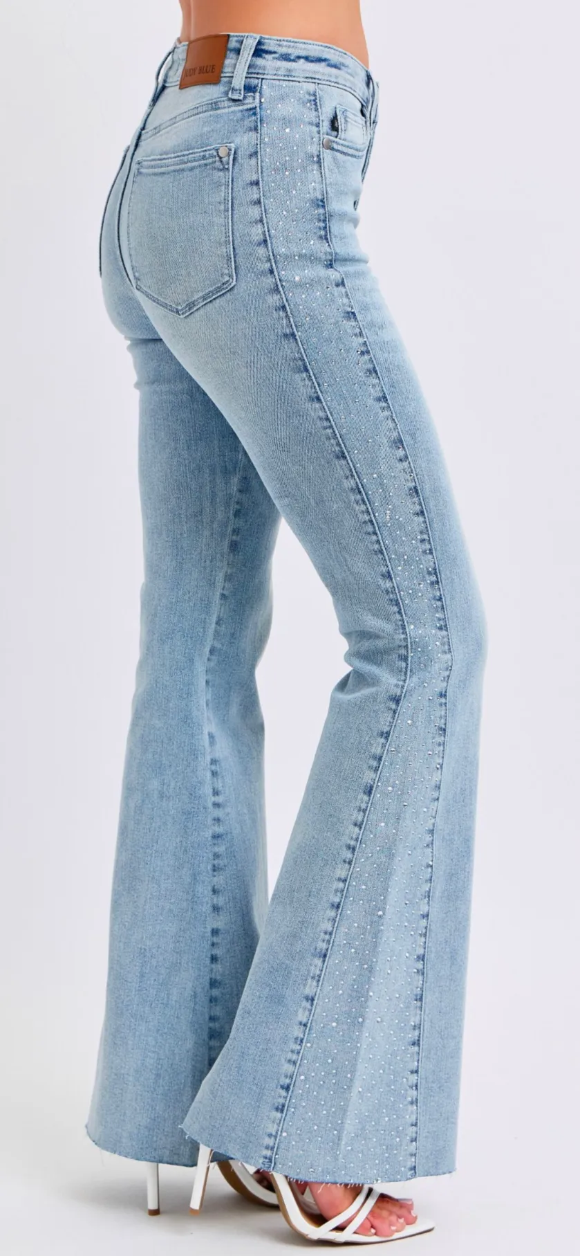 Judy Blue Light Wash Rhinestone Side Flare Jeans