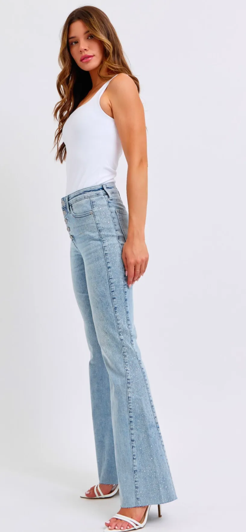 Judy Blue Light Wash Rhinestone Side Flare Jeans