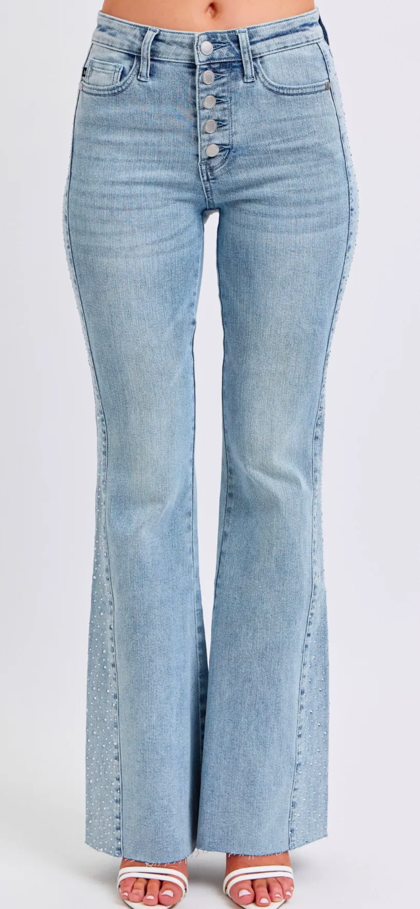 Judy Blue Light Wash Rhinestone Side Flare Jeans