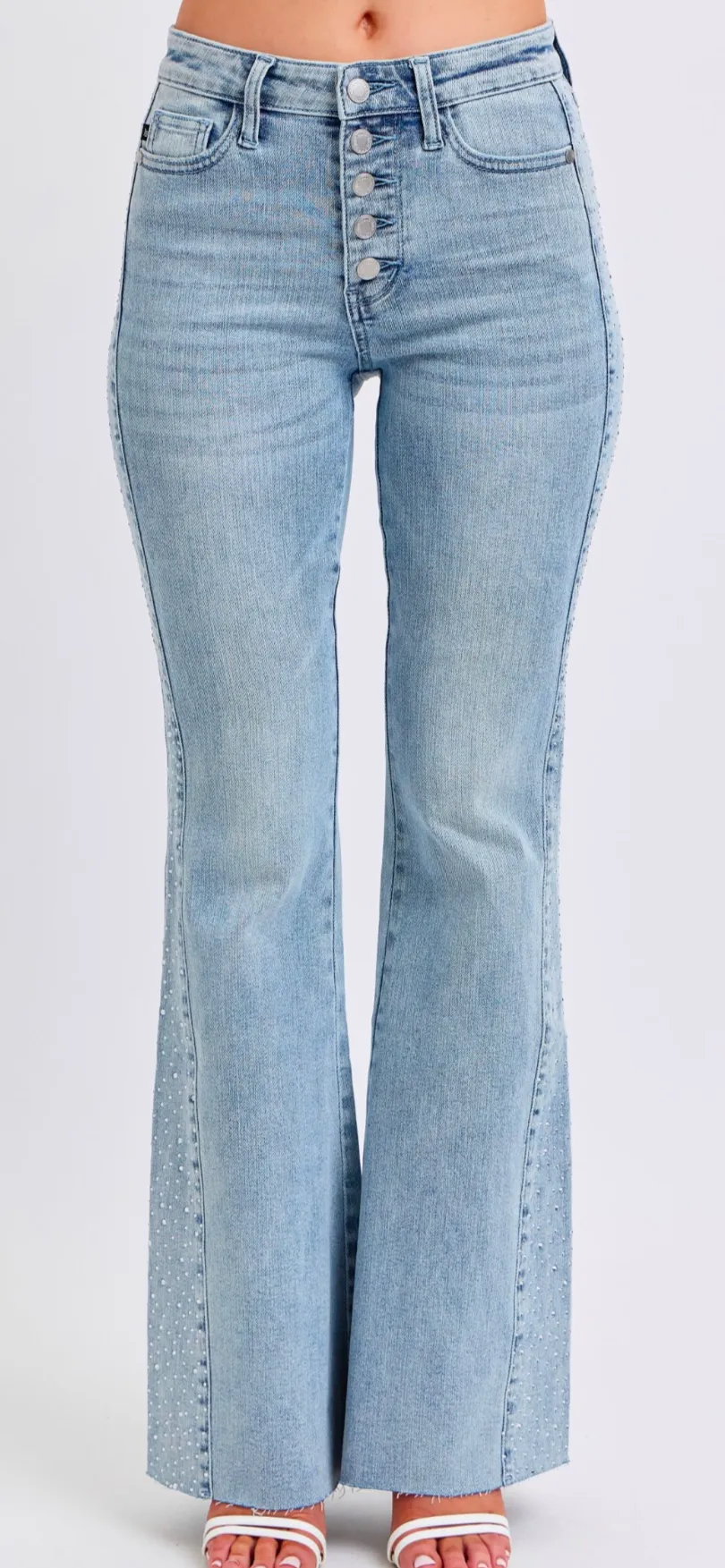 Judy Blue Light Wash Rhinestone Side Flare Jeans