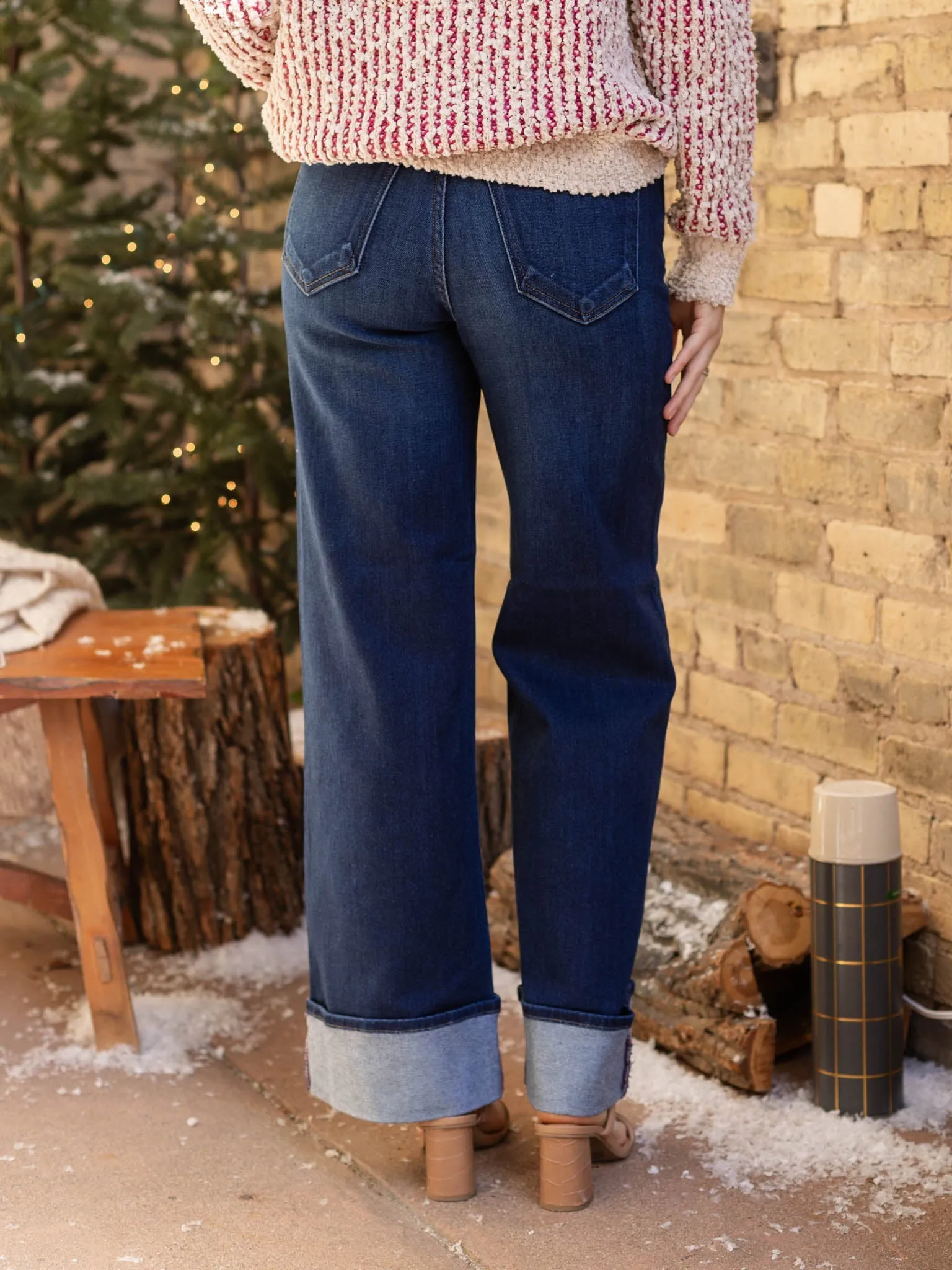 Just Black Dark Denim Cuffed Palazzo