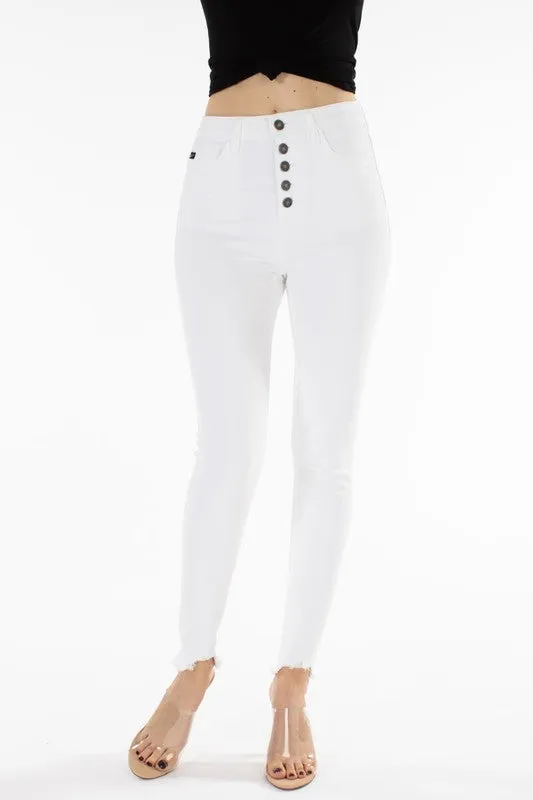 KanCan High Rise Jeans Raw Cuffs - White