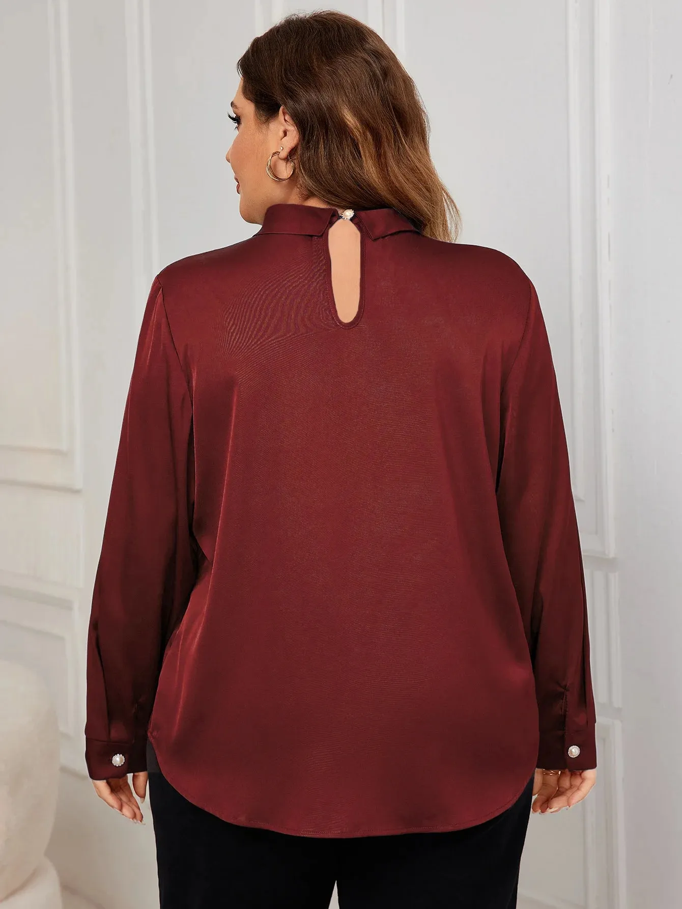 KEBY ZJ Elegant Satin Plus Size Bow Neck Blouse