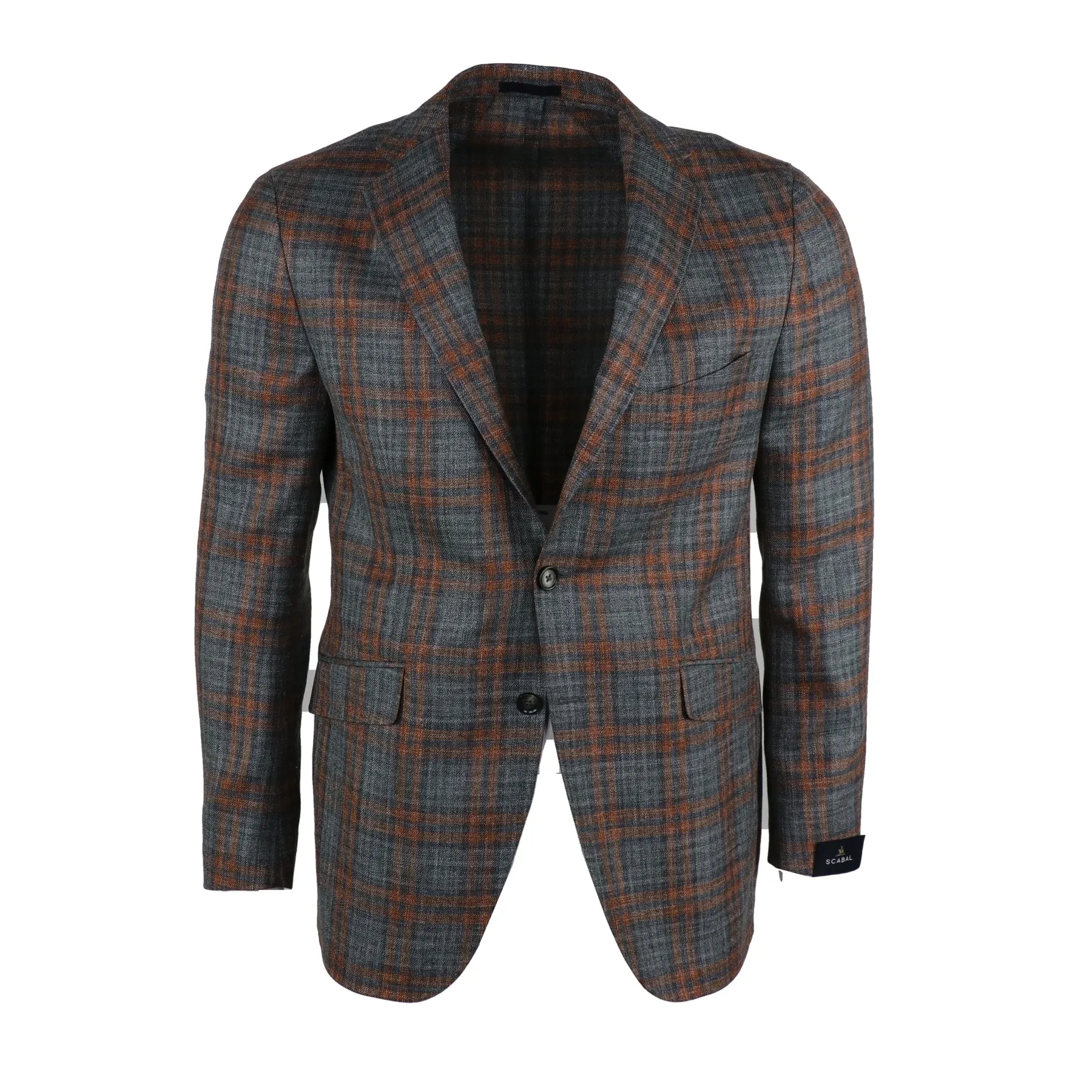 Kenton Unlined Wool, Silk, & Linen Soft Coat in Grey/Orange Plaid