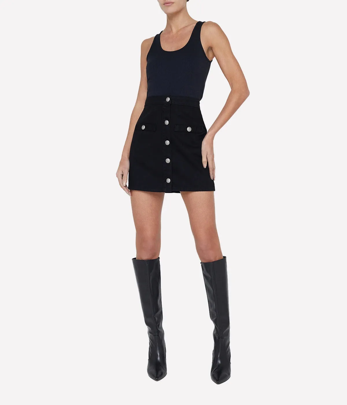 Kris Button Front Mini Skirt in Noir