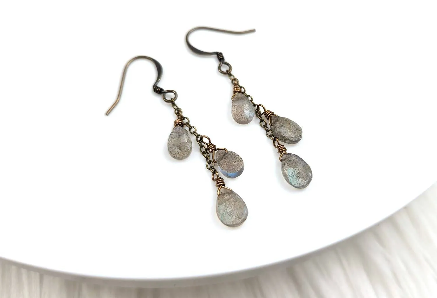 Labradorite Dainty Cluster Chain Earring