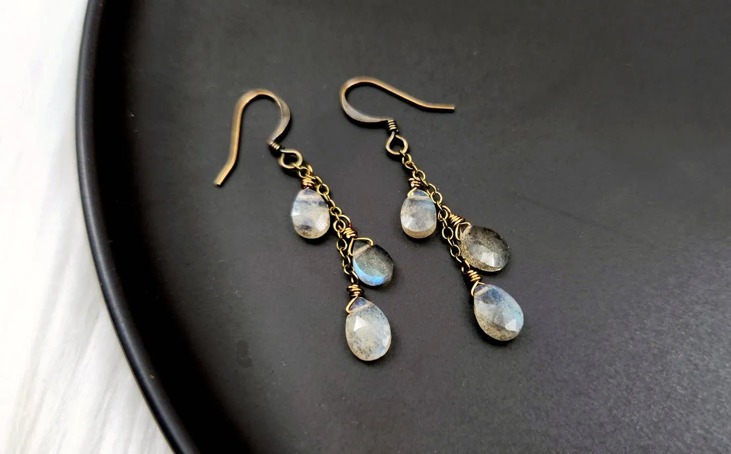Labradorite Dainty Cluster Chain Earring