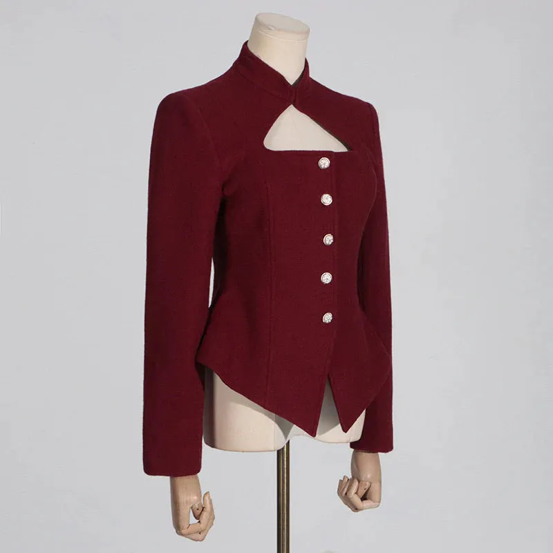 Leonia | Burgundy Blazer Jacket Longsleeve Gold Buttons