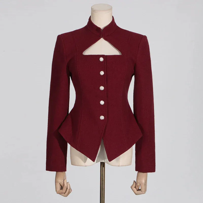 Leonia | Burgundy Blazer Jacket Longsleeve Gold Buttons