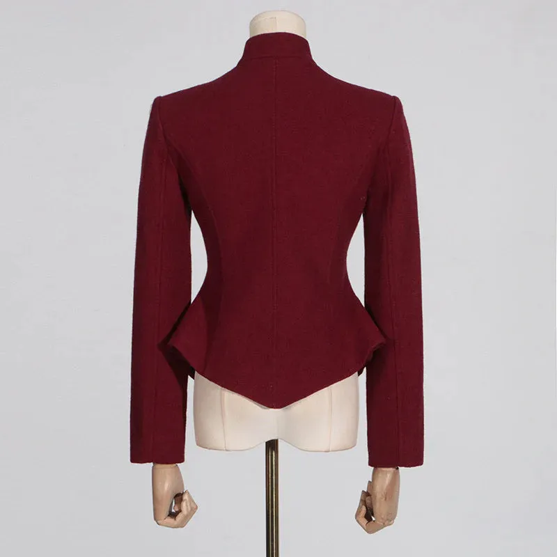 Leonia | Burgundy Blazer Jacket Longsleeve Gold Buttons