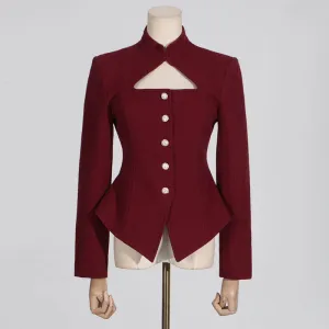 Leonia | Burgundy Blazer Jacket Longsleeve Gold Buttons