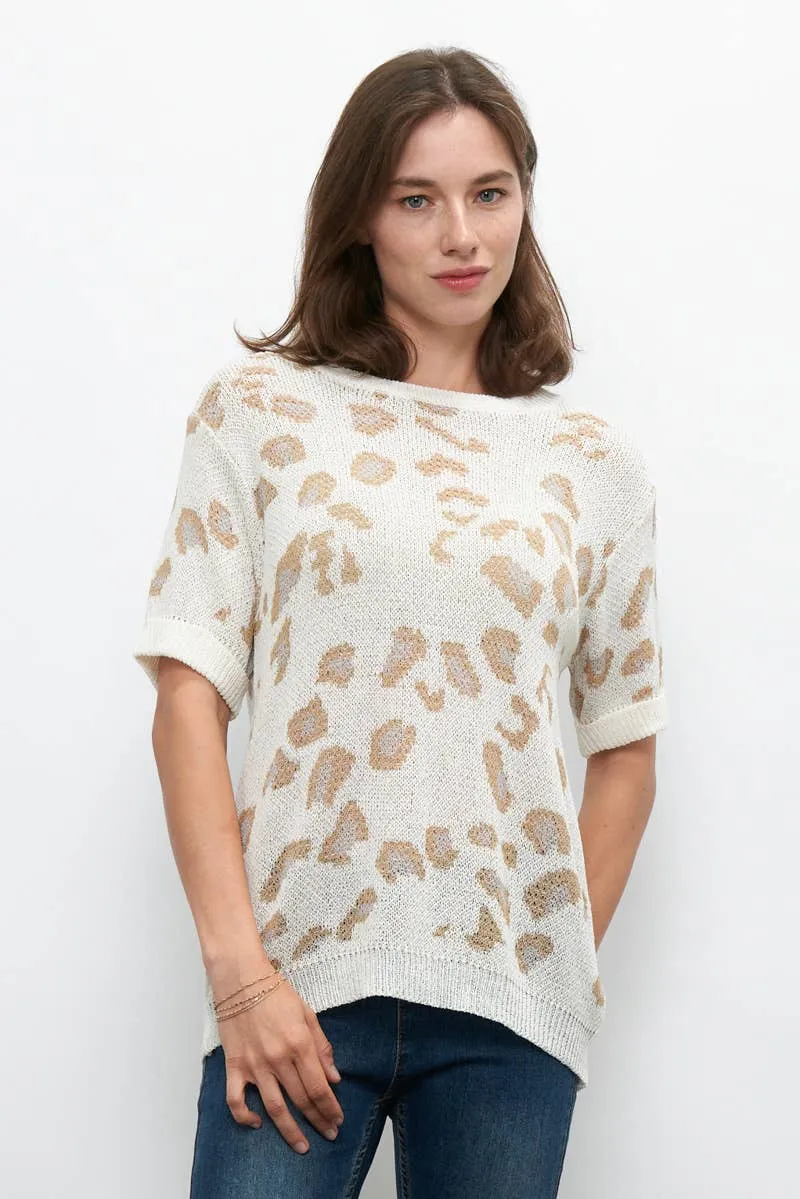 Leopard  Short Sleeve Sweater Top