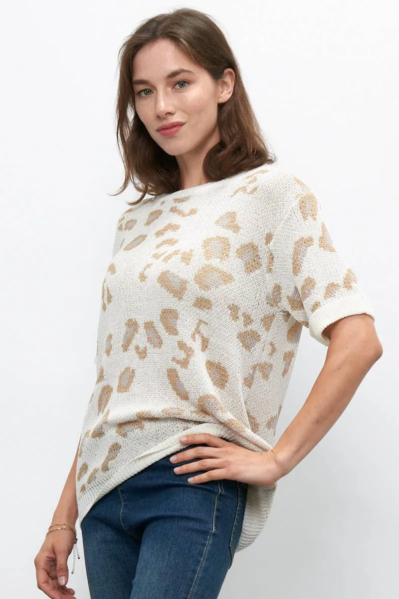 Leopard  Short Sleeve Sweater Top