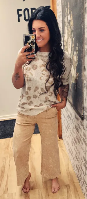 Leopard  Short Sleeve Sweater Top