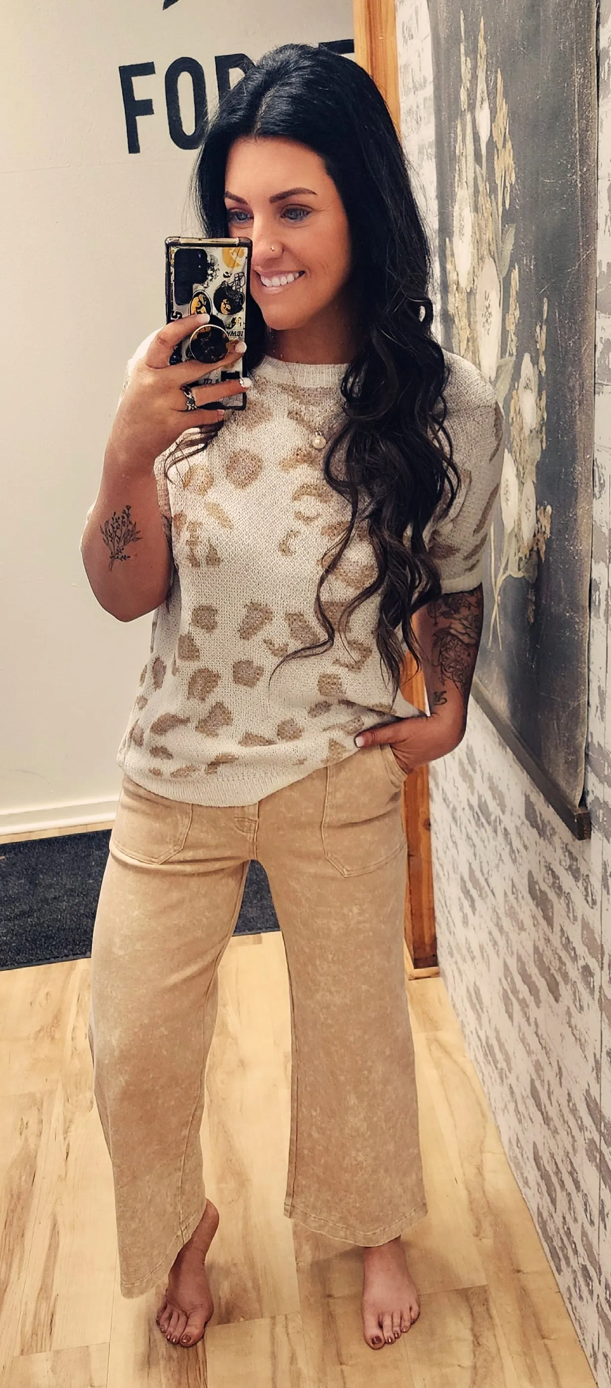 Leopard  Short Sleeve Sweater Top