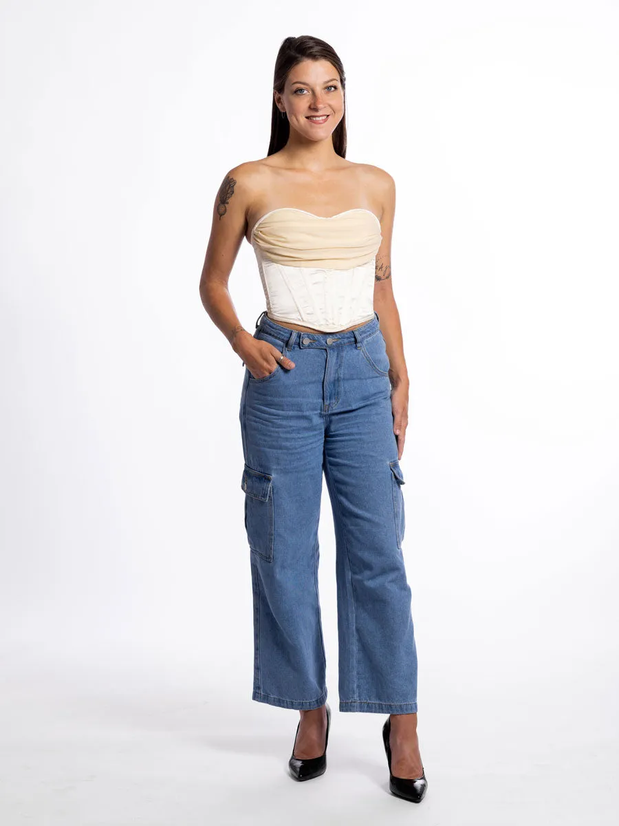 Lillith Satin & Chiffon Corset Top