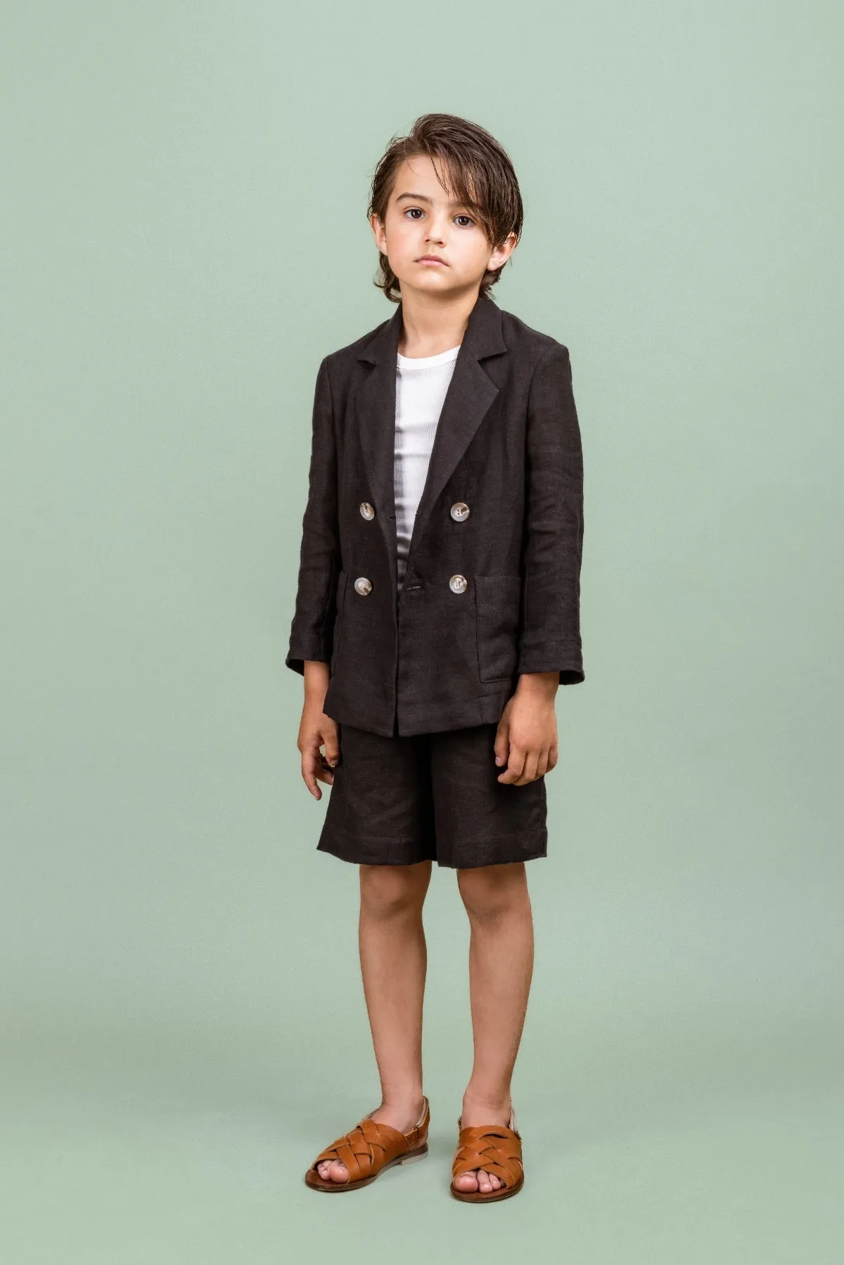 Linen Double Breasted Jacket Afternoon, Black