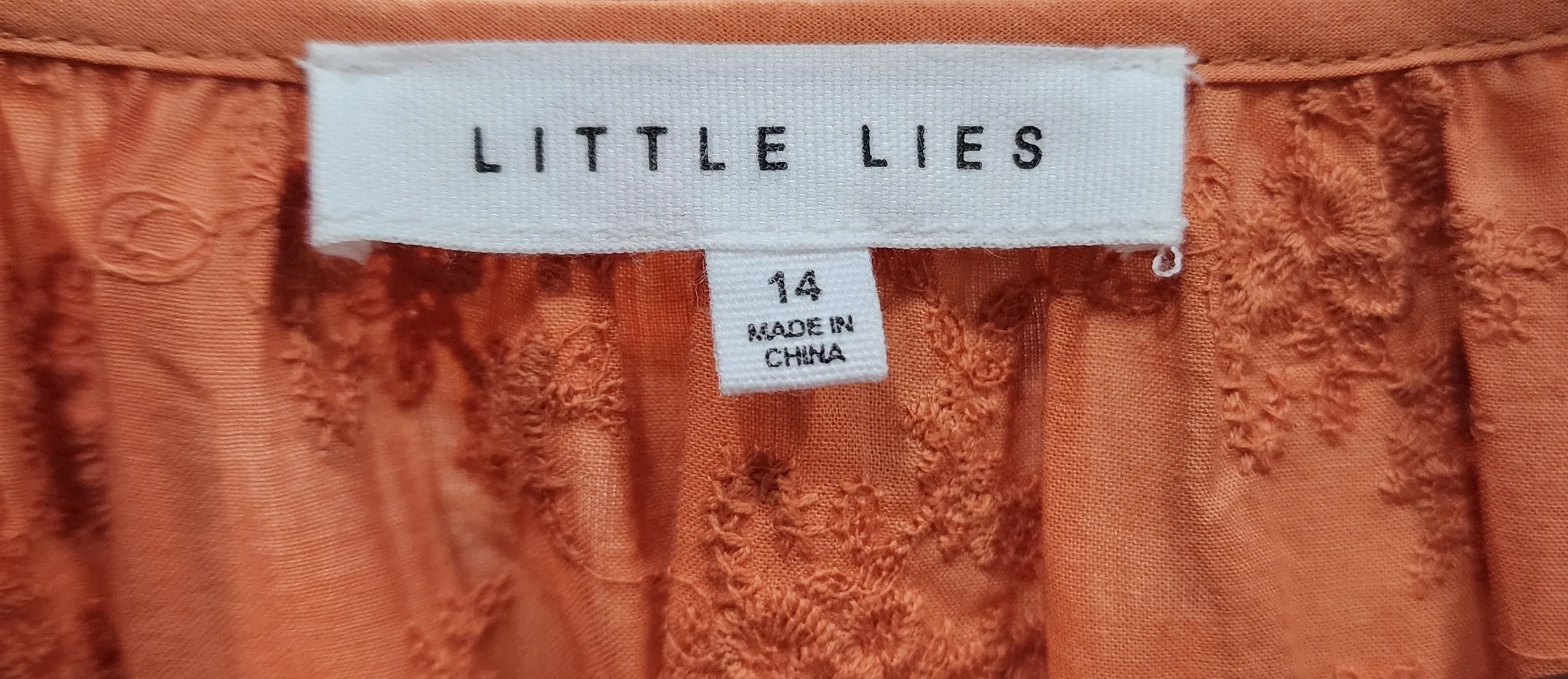 Little Lies orange embroidered shirt size 14
