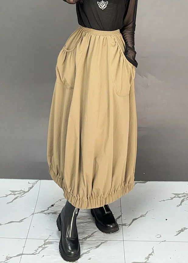 Loose Khaki Pockets Elastic Waist Cotton Skirts Fall