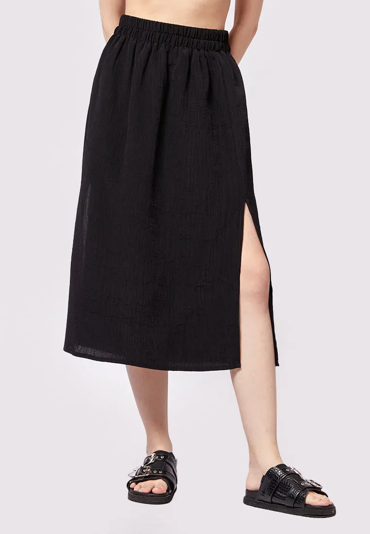 Loose Midi Skirt with Slit Details