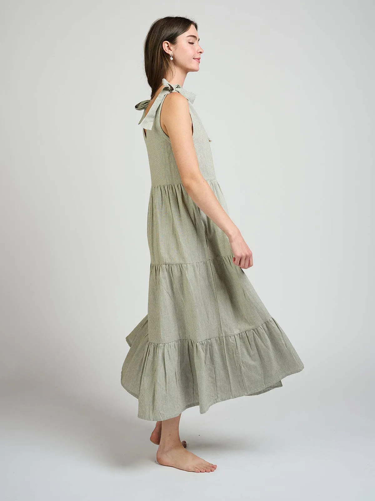 Lorelei Tiered Dress Olive Stripe