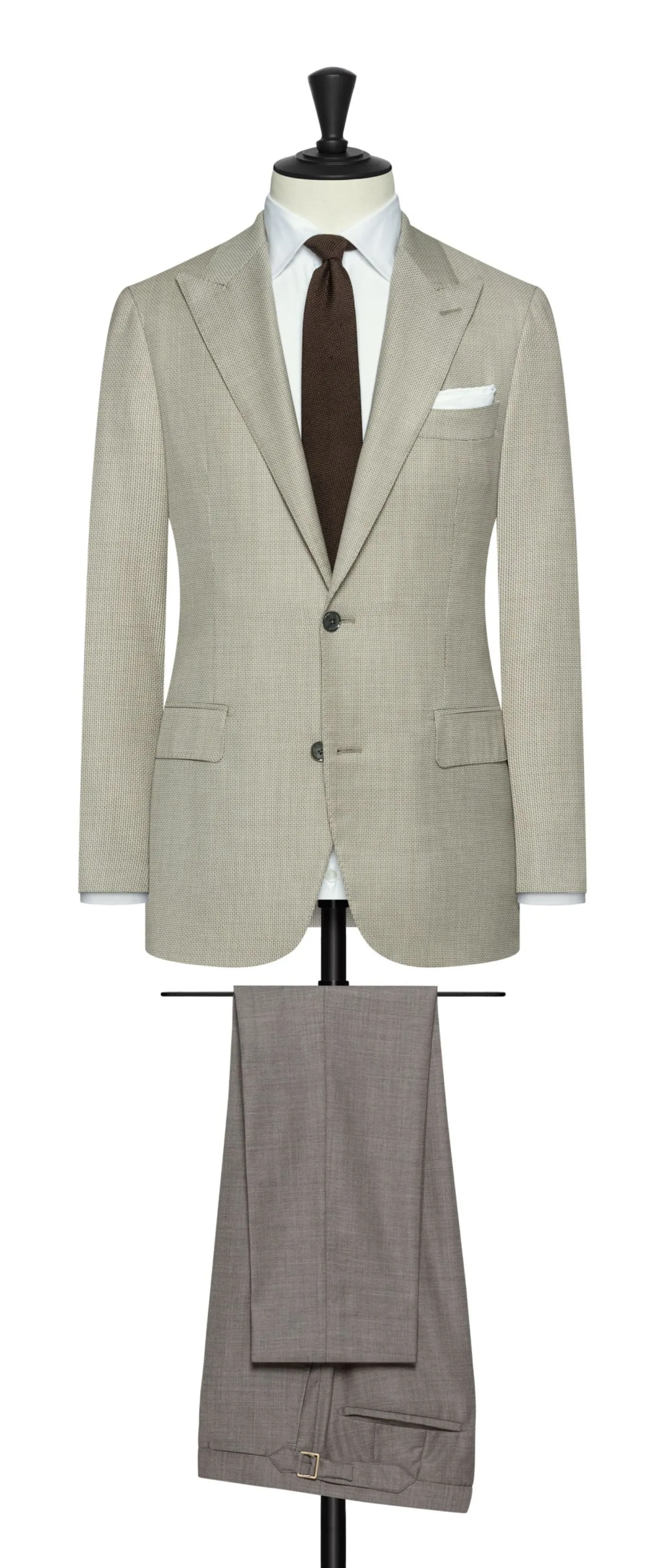 Loro Piana Australis Taupe S150 Merino Wool With Ivory Micro Design