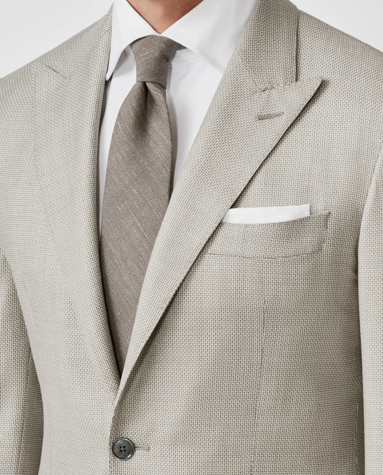 Loro Piana Australis Taupe S150 Merino Wool With Ivory Micro Design