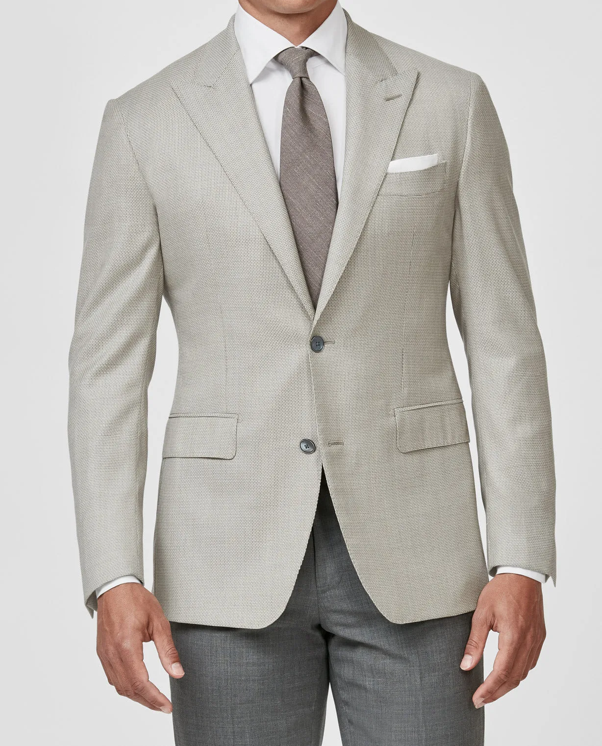 Loro Piana Australis Taupe S150 Merino Wool With Ivory Micro Design