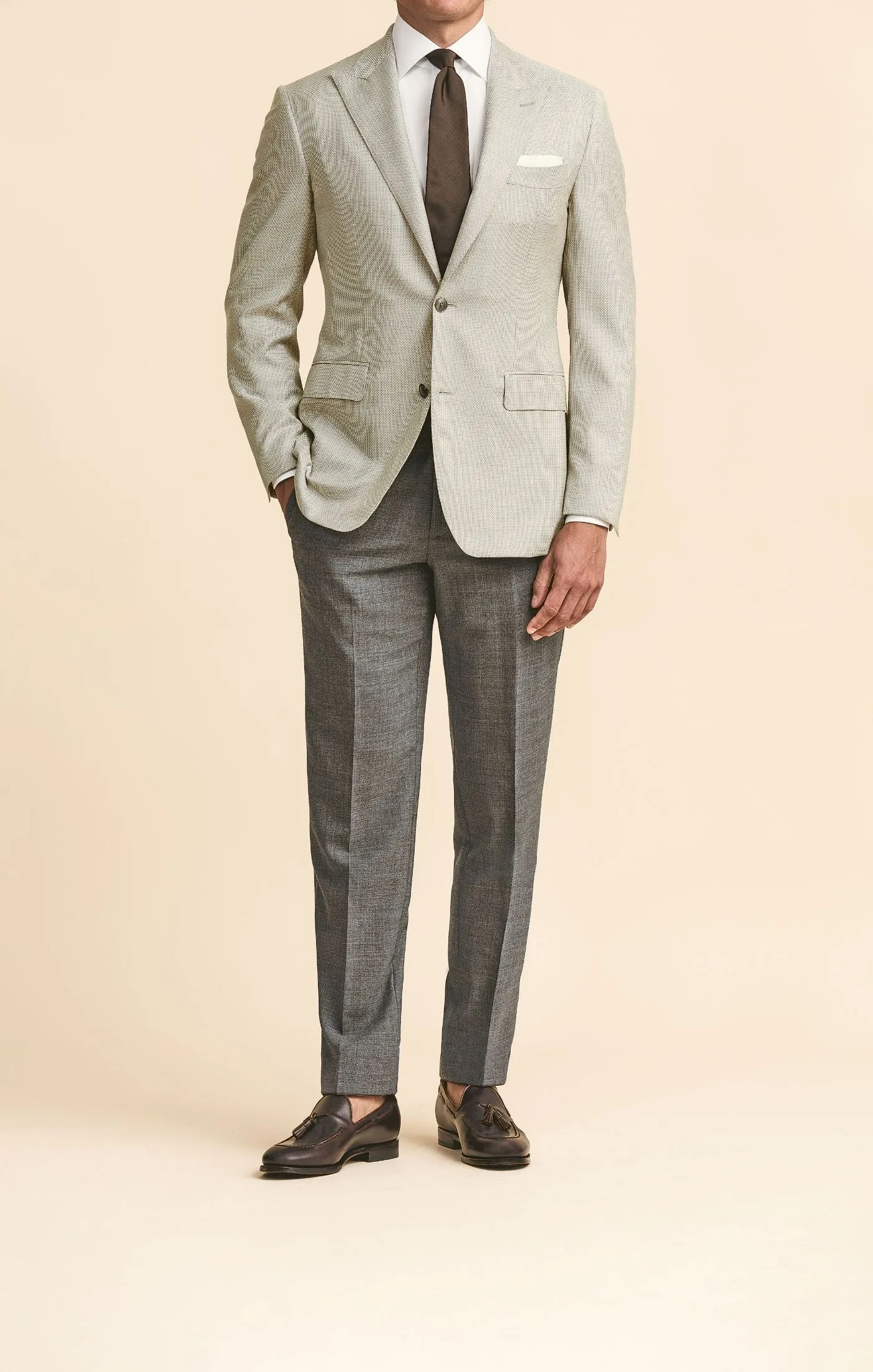 Loro Piana Australis Taupe S150 Merino Wool With Ivory Micro Design