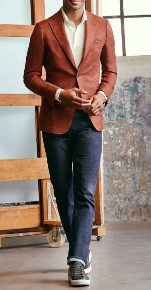 Loro Piana Burnt Orange Brushed Merino Wool & Silk Twill