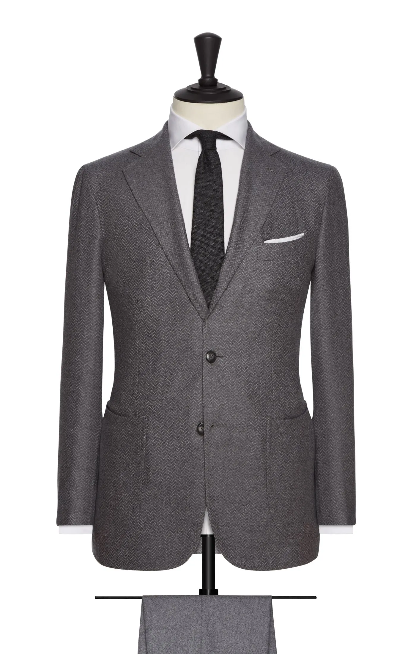 Loro Piana Mid Grey Felted Merino Wool Herringbone